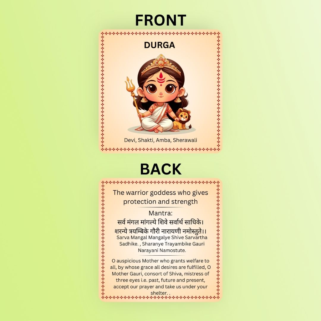 God and Goddess Cards with Mantra, Non Tearable , High Quality, Kids Memory Card Learning, Pack of 15 cards