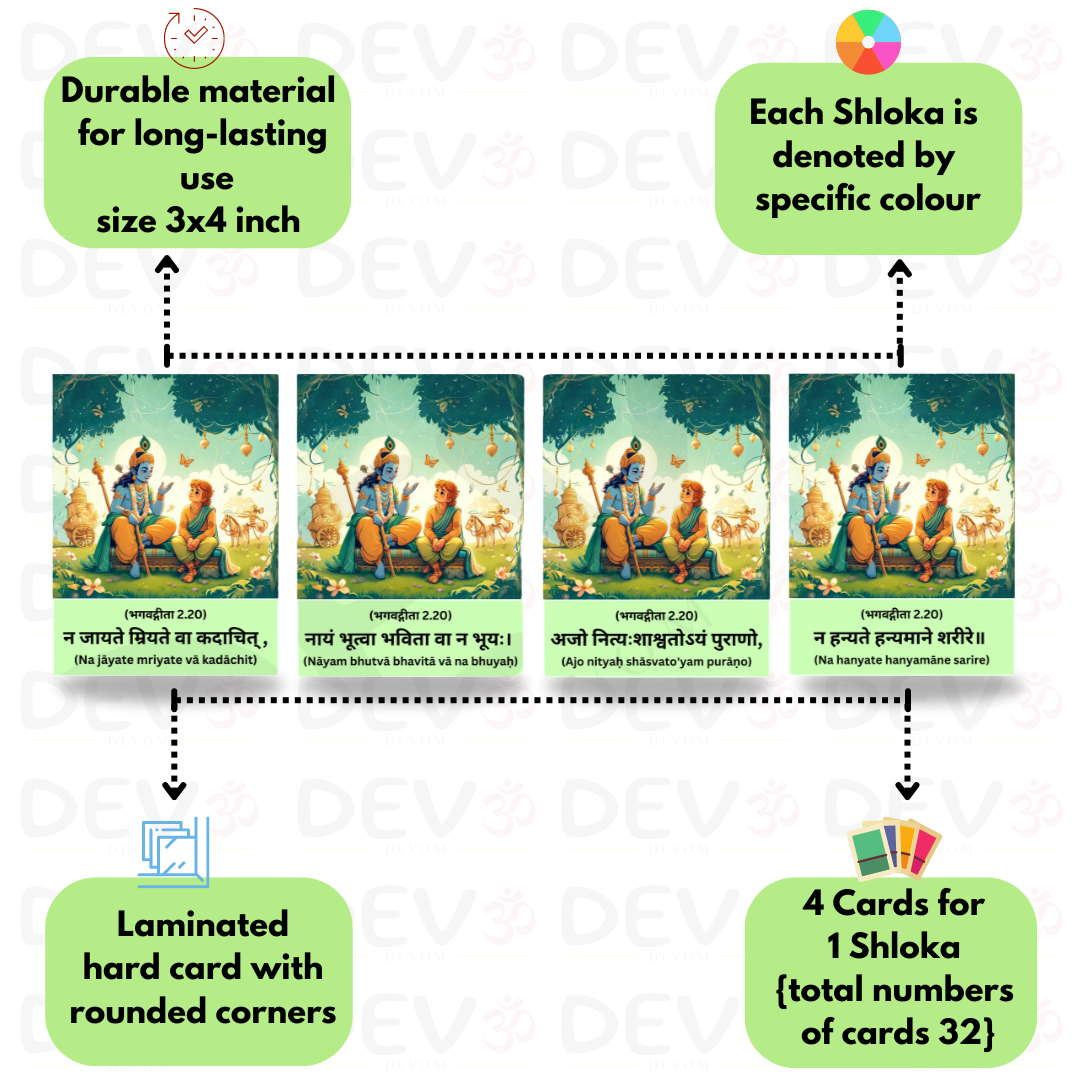 Geeta Gyan Cards, Non Tearable, High Quality, Kids Memory Card Learning, Pack of 32 cards