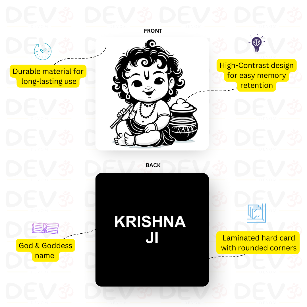 Combo Set of 4 Flash Cards and Shri Krishna Coloring Book for Kids [Geeta Gyan, God and Goddess with Mantra, Hinduism Symbol, High Contrast Hindu God and Goddess Flash Cards]