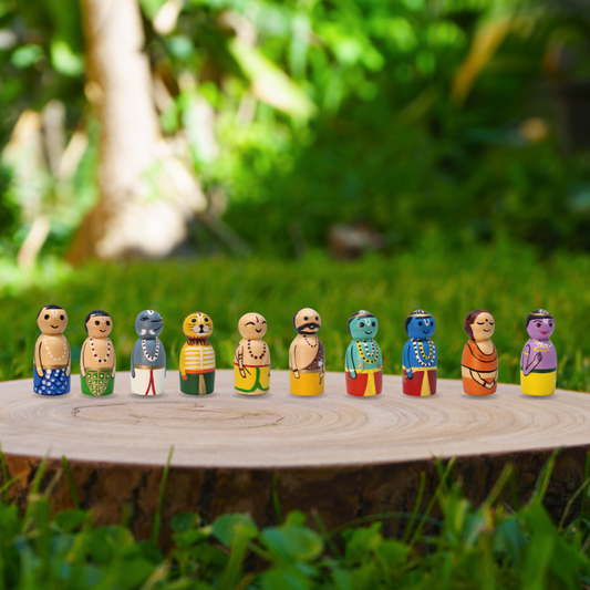 Wooden Dashavatar Peg Dolls Set