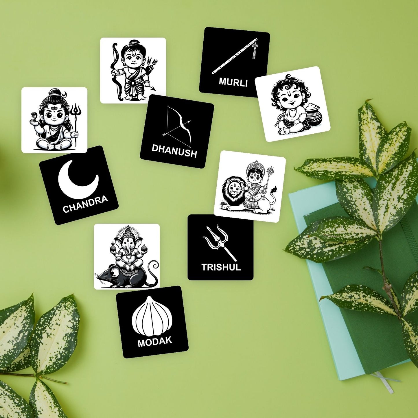 High Contrast Hindu God and Goddess Flash Cards- Visual Learning (20 Cards)