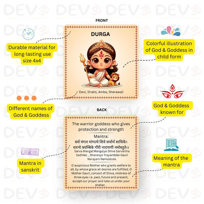 God and Goddess Cards with Mantra, Non Tearable , High Quality, Kids Memory Card Learning, Pack of 15 cards